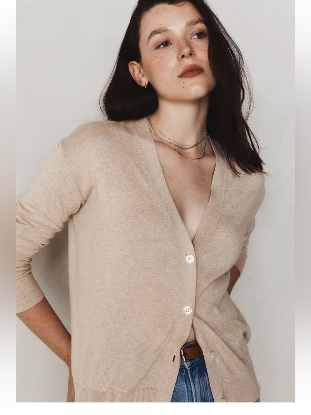 Quince Lightweight Cotton Cashmere Cardigan Heather Oatmeal